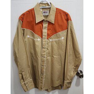 VTG Denver Westerns Pearl Snap LS Permanent Press Extra Long Tail Shirt Size L